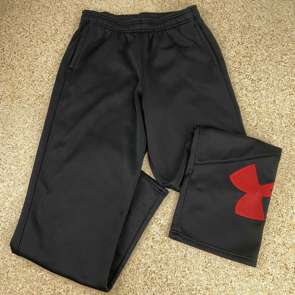 Under Amour ColdGear Sweatpants Youth XL Black Red Logo Loose Fit